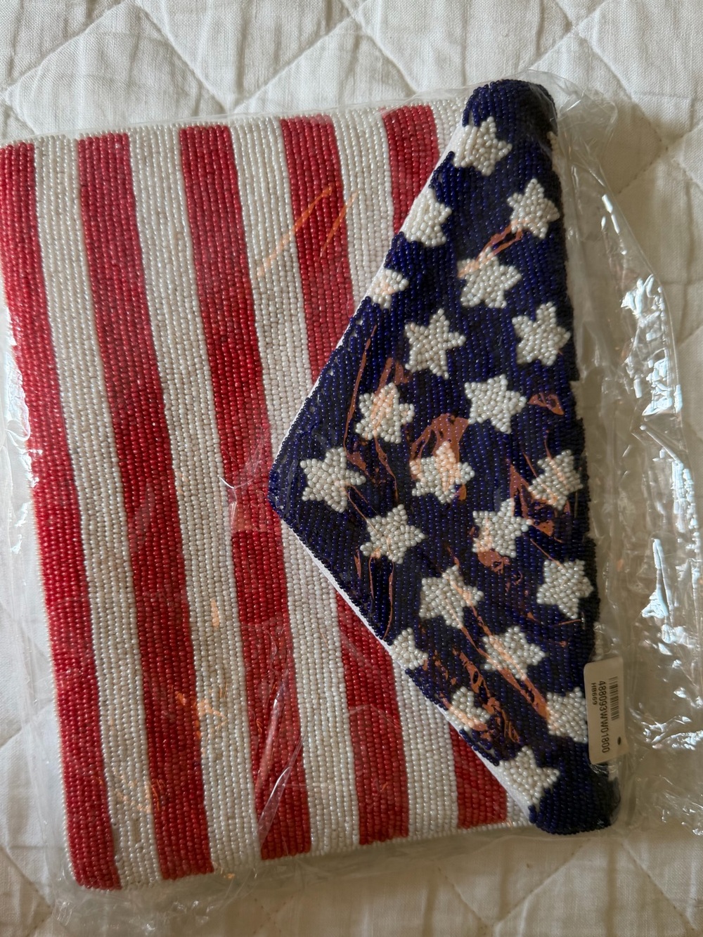 Beaded American Flag Clutch Wristlet - Red, White & Blue